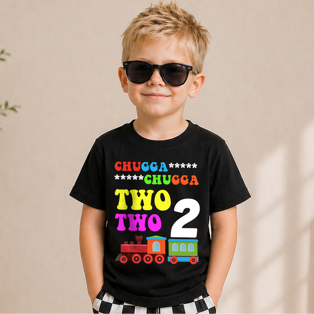 Custom Name Chugga Chugga Two Two 2nd Birthday Shirt — product view 5