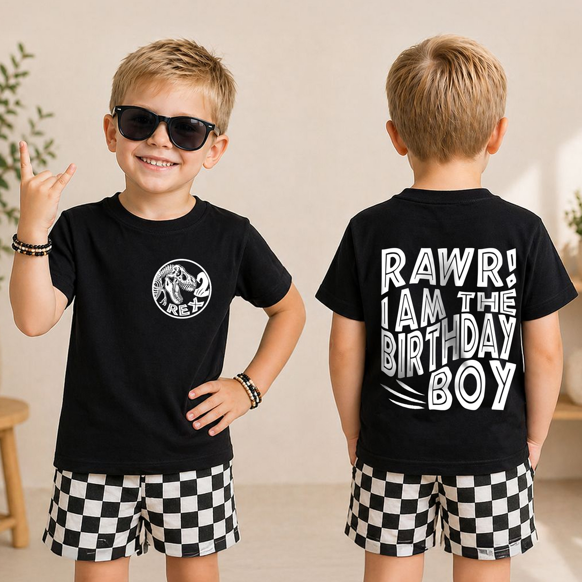 Personalized Rawr I'm 2 2nd Birthday Shirt for Boys, Dinosaur — product view 3