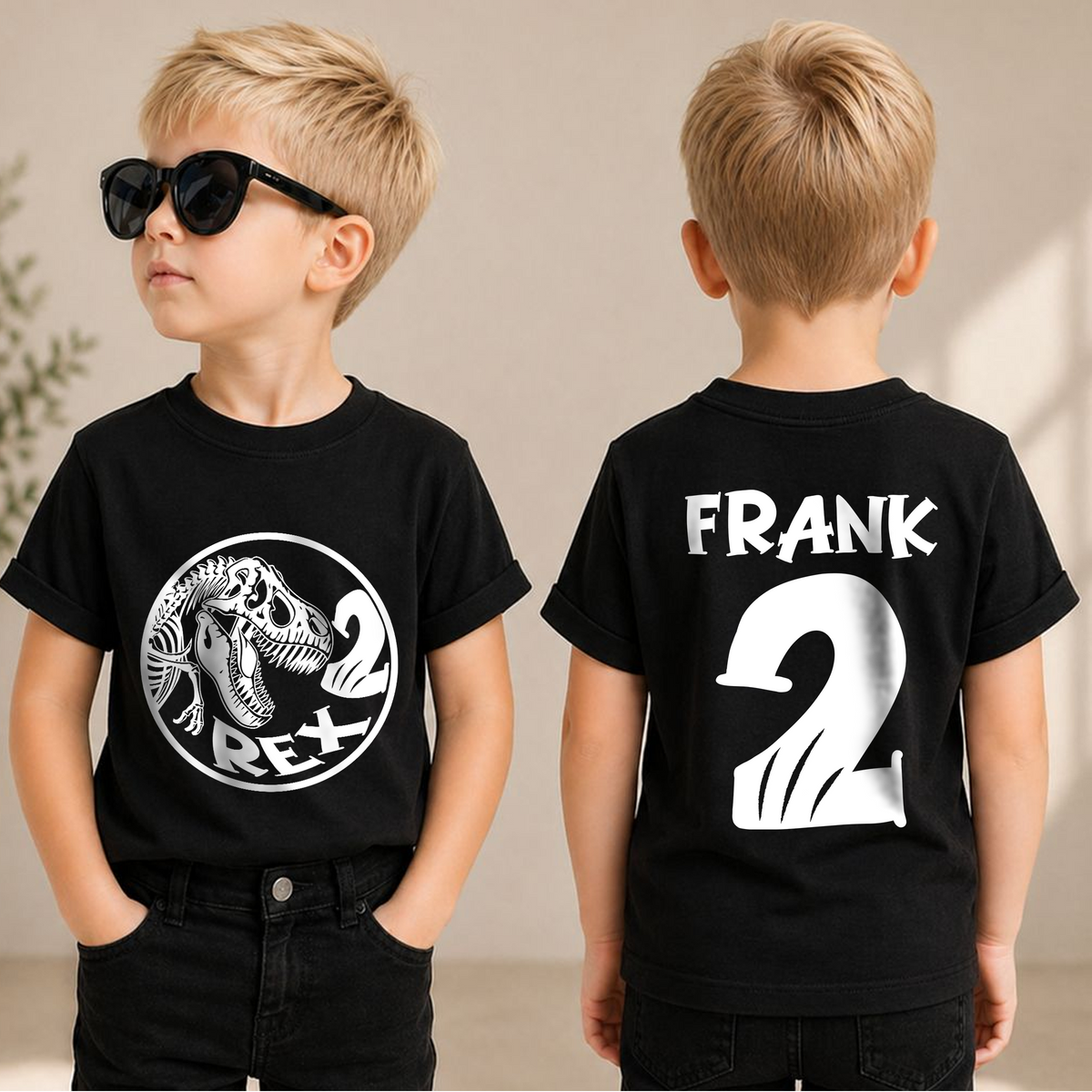Custom Name Two Rex 2nd Birthday Shirt for Boys — product view 1