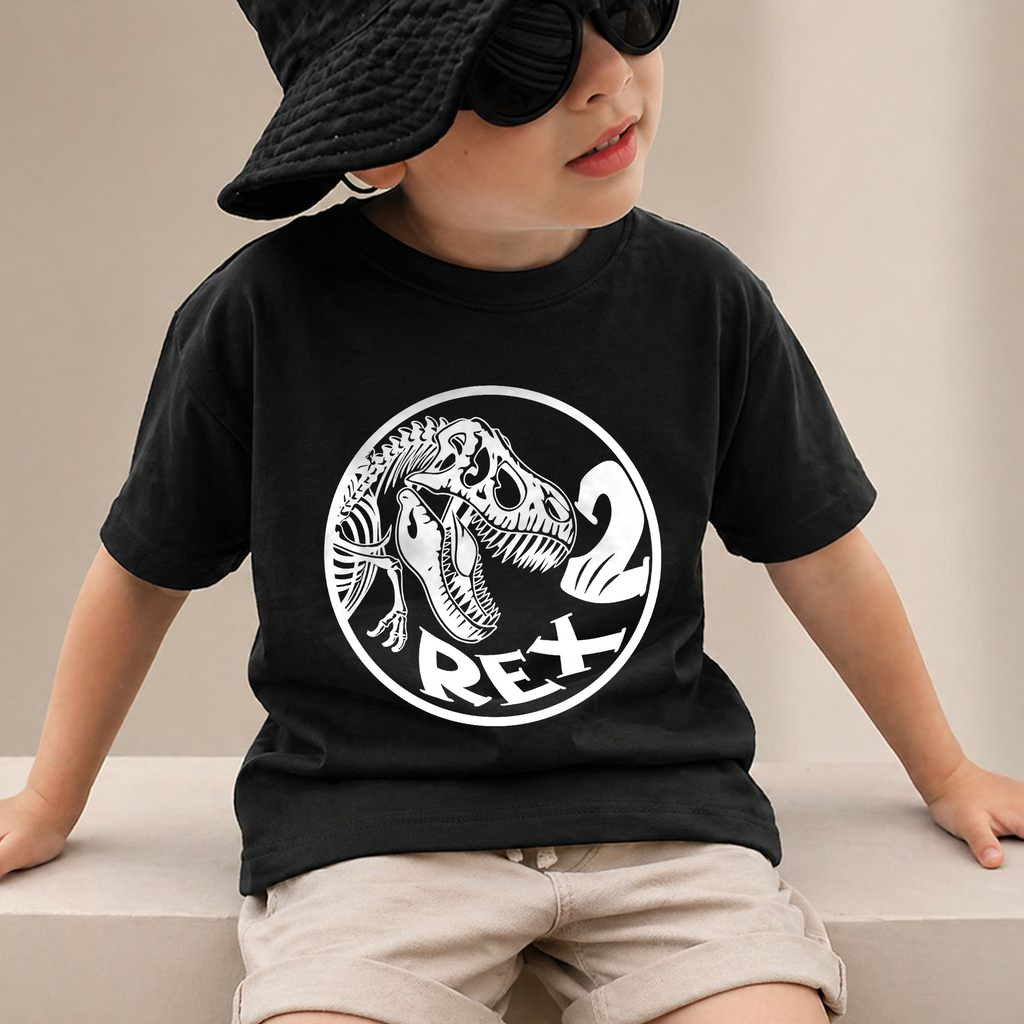 Custom Name Two Rex 2nd Birthday Shirt for Boys — product view 2