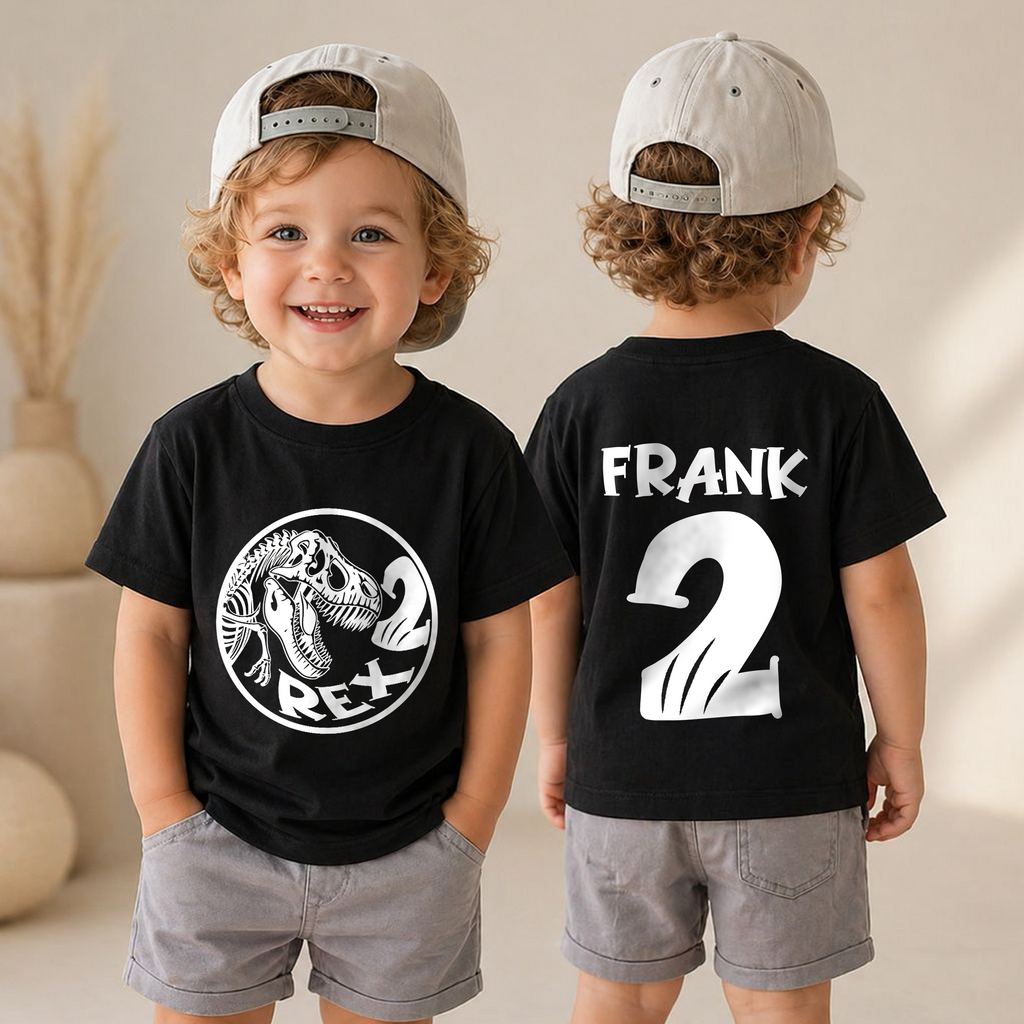 Custom Name Two Rex 2nd Birthday Shirt for Boys — product view 4