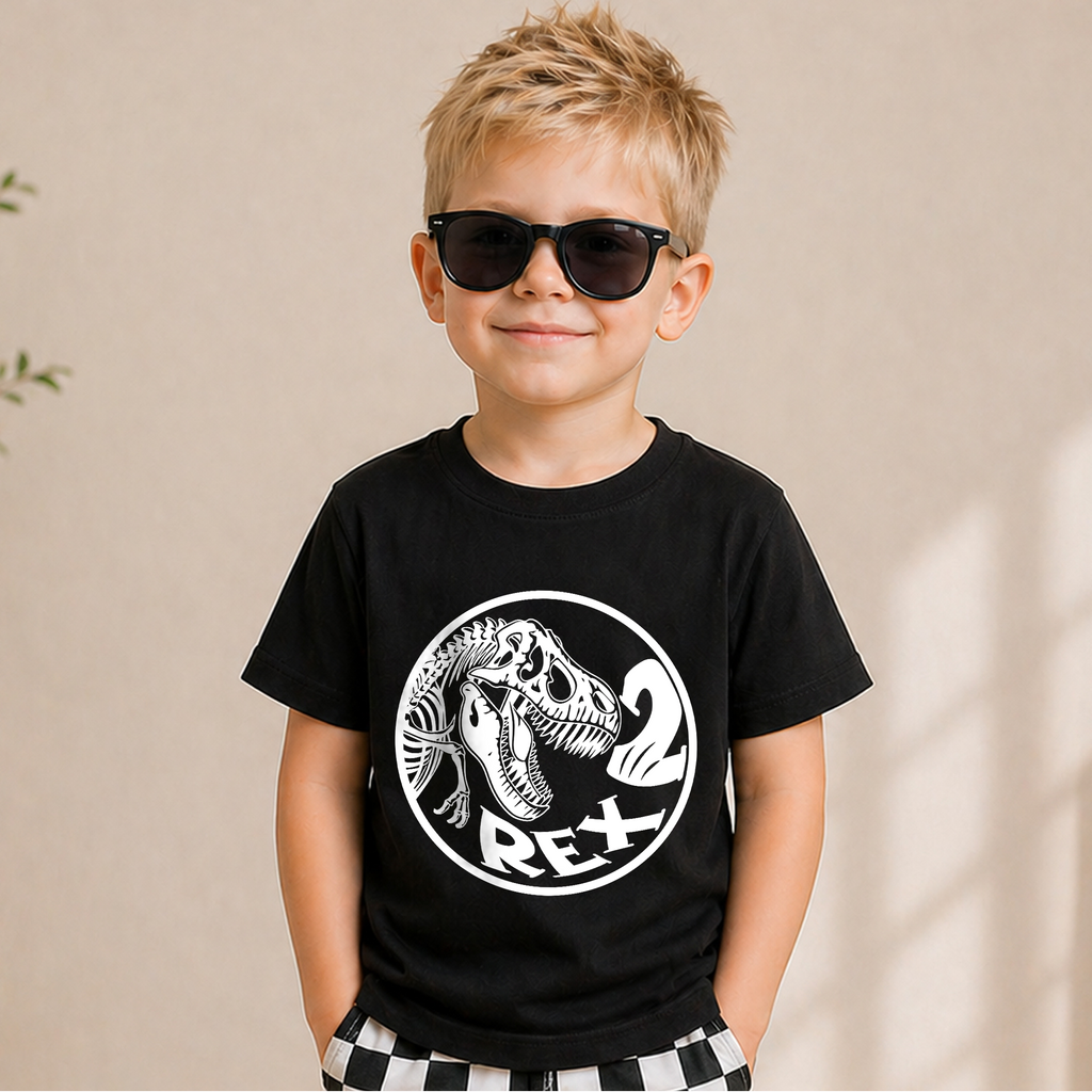 Custom Name Two Rex 2nd Birthday Shirt for Boys — product view 5