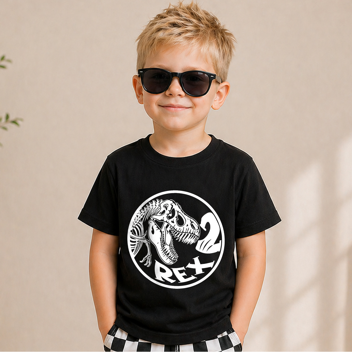 Custom Name Two Rex 2nd Birthday Shirt for Boys — product view 5