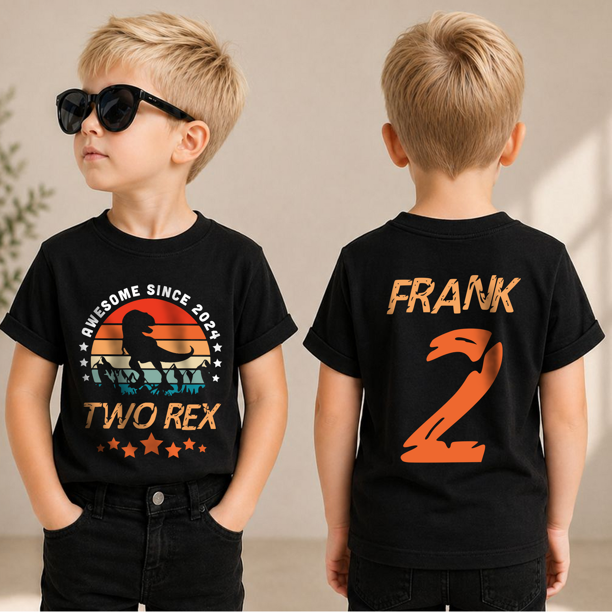 Custom Awesome Since 2024 Two Rex 2nd Birthday Shirt for Boys — product view 1