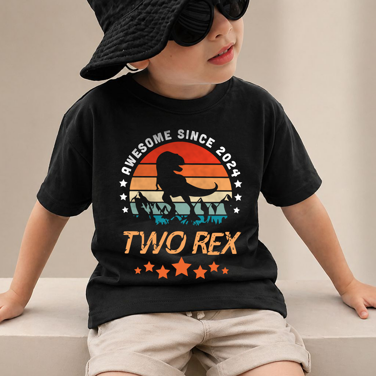 Custom Awesome Since 2024 Two Rex 2nd Birthday Shirt for Boys — product view 2