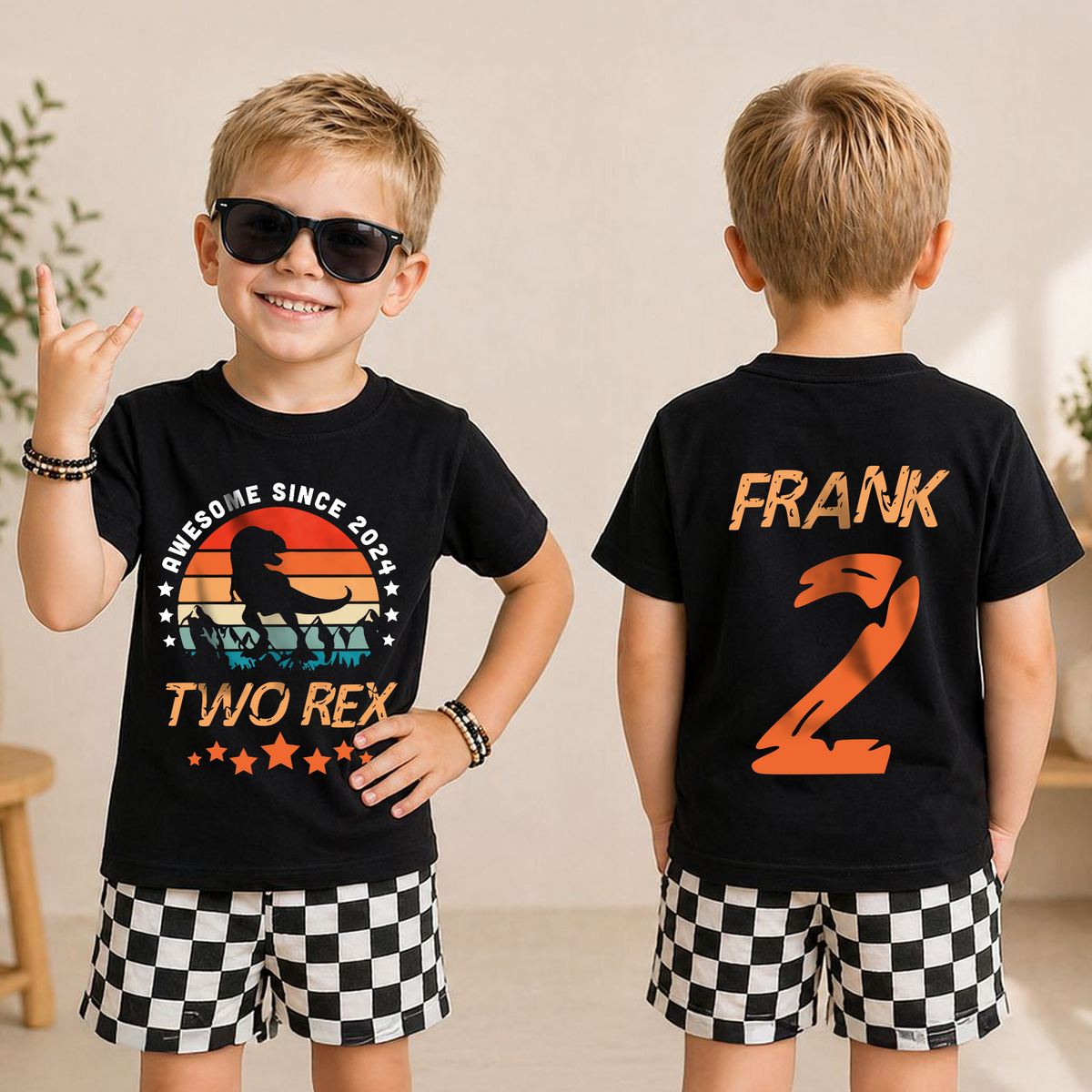 Custom Awesome Since 2024 Two Rex 2nd Birthday Shirt for Boys — product view 3