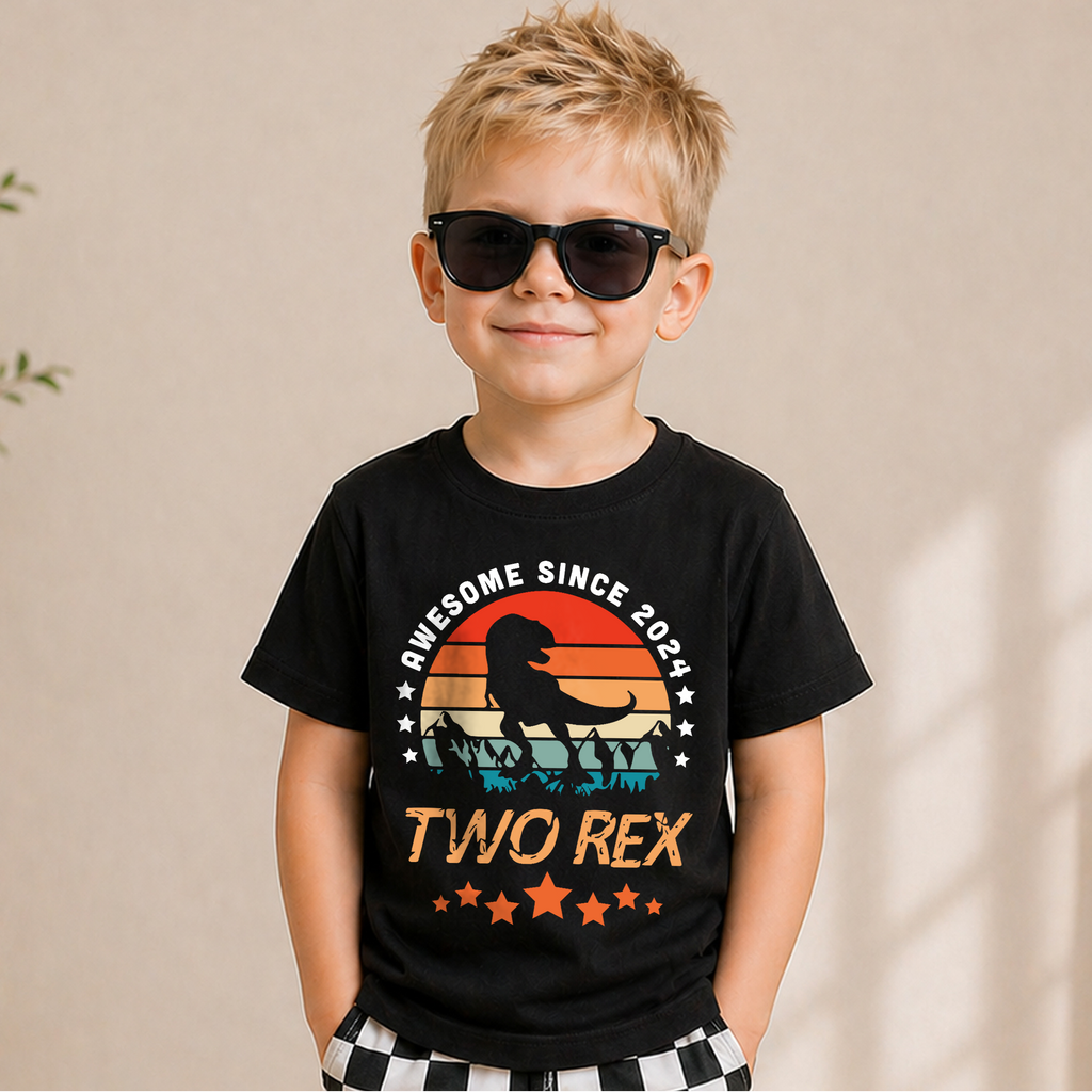 Custom Awesome Since 2024 Two Rex 2nd Birthday Shirt for Boys — product view 5