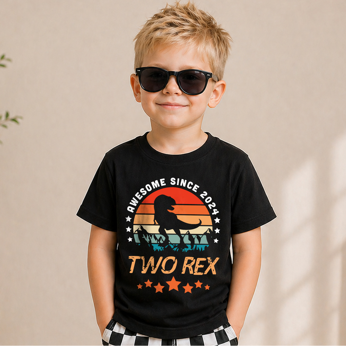 Custom Awesome Since 2024 Two Rex 2nd Birthday Shirt for Boys — product view 5