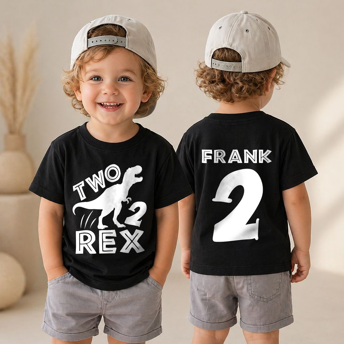 Boys Custom Two Rex 2nd Birthday Shirt for Boys — product view 4