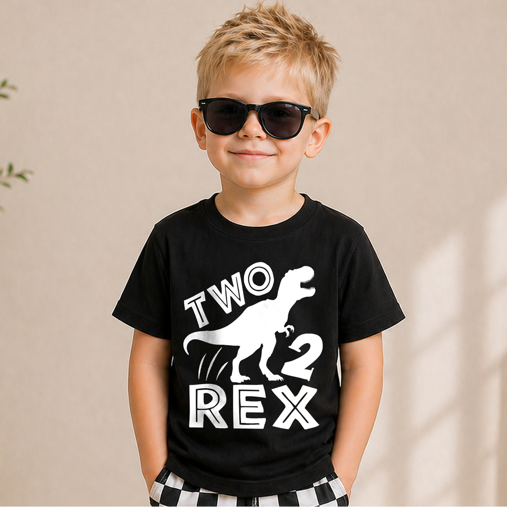 Boys Custom Two Rex 2nd Birthday Shirt for Boys — product view 5
