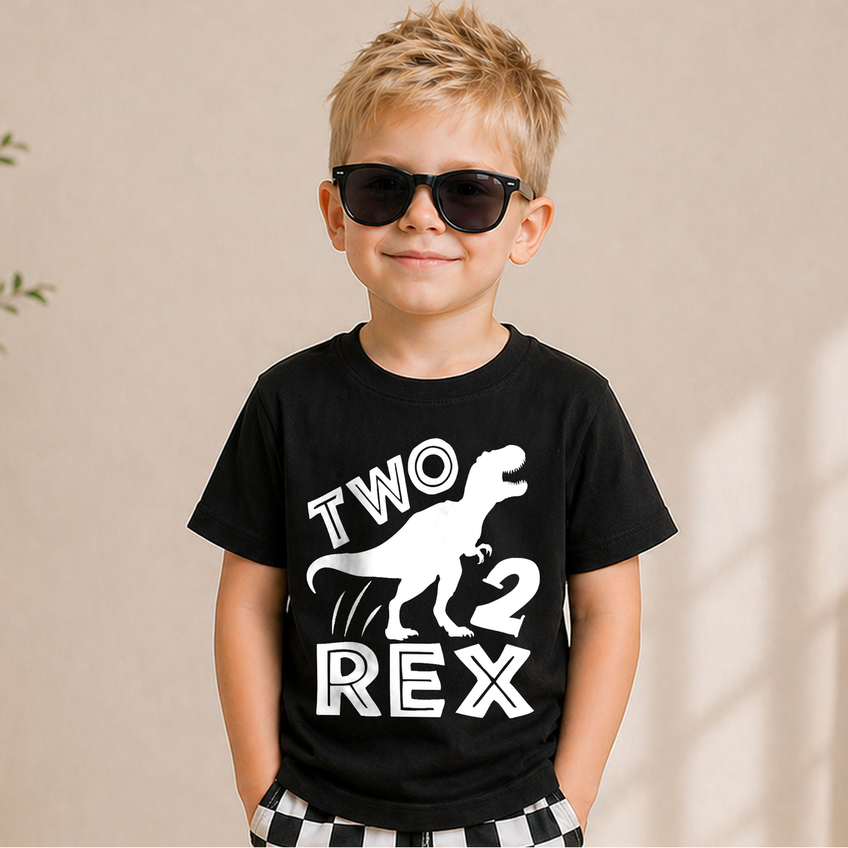 Boys Custom Two Rex 2nd Birthday Shirt for Boys — product view 5