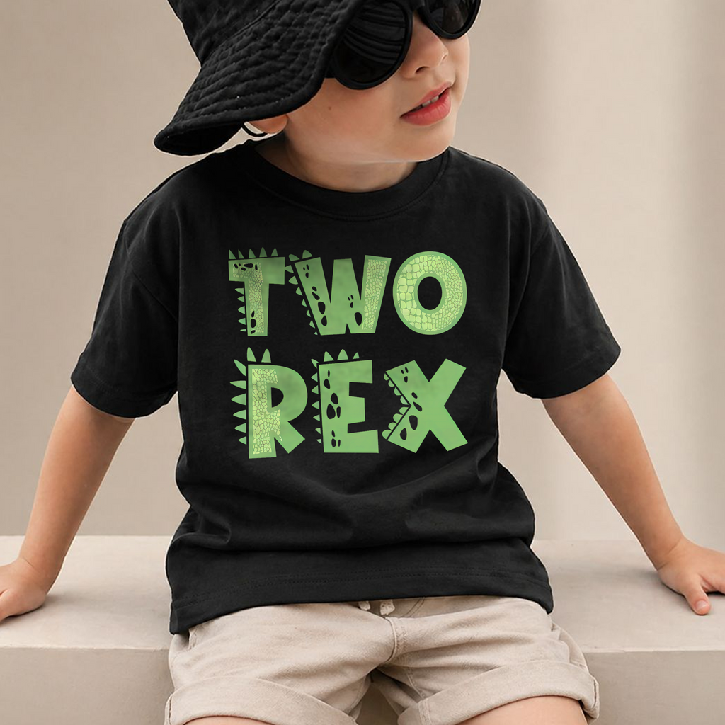 Toddler Personalized Two Rex 2nd Birthday Shirt for Boys — product view 2