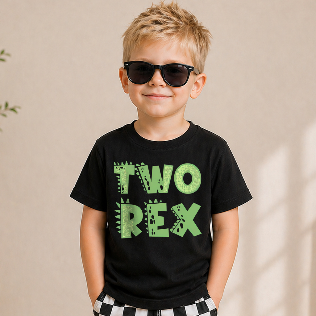 Toddler Personalized Two Rex 2nd Birthday Shirt for Boys — product view 5