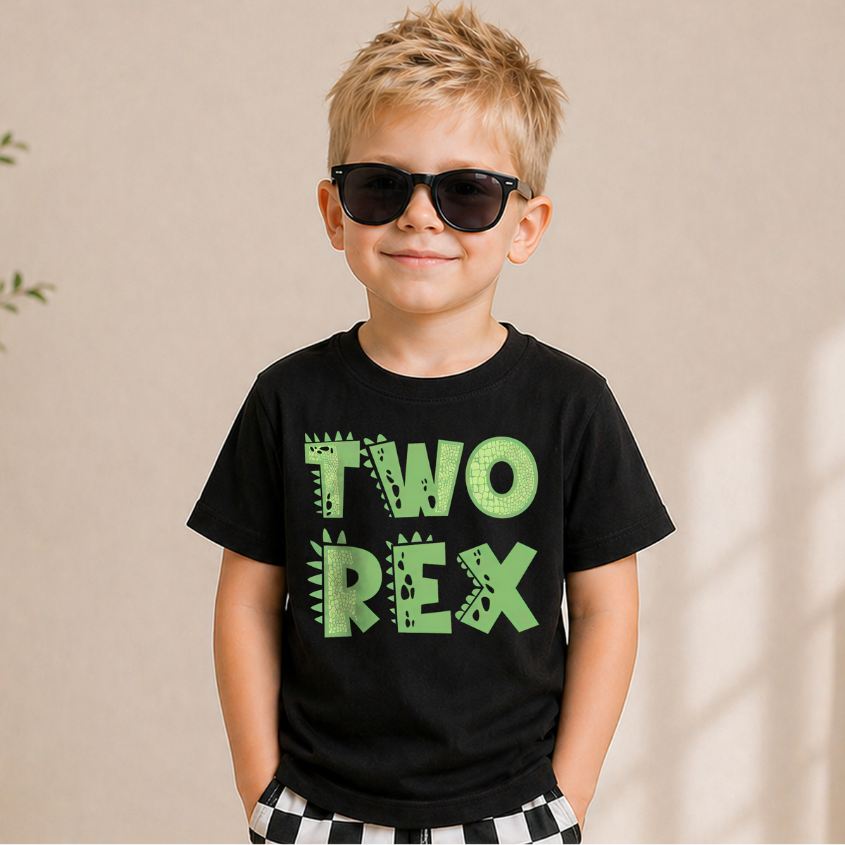 Toddler Personalized Two Rex 2nd Birthday Shirt for Boys — product view 5