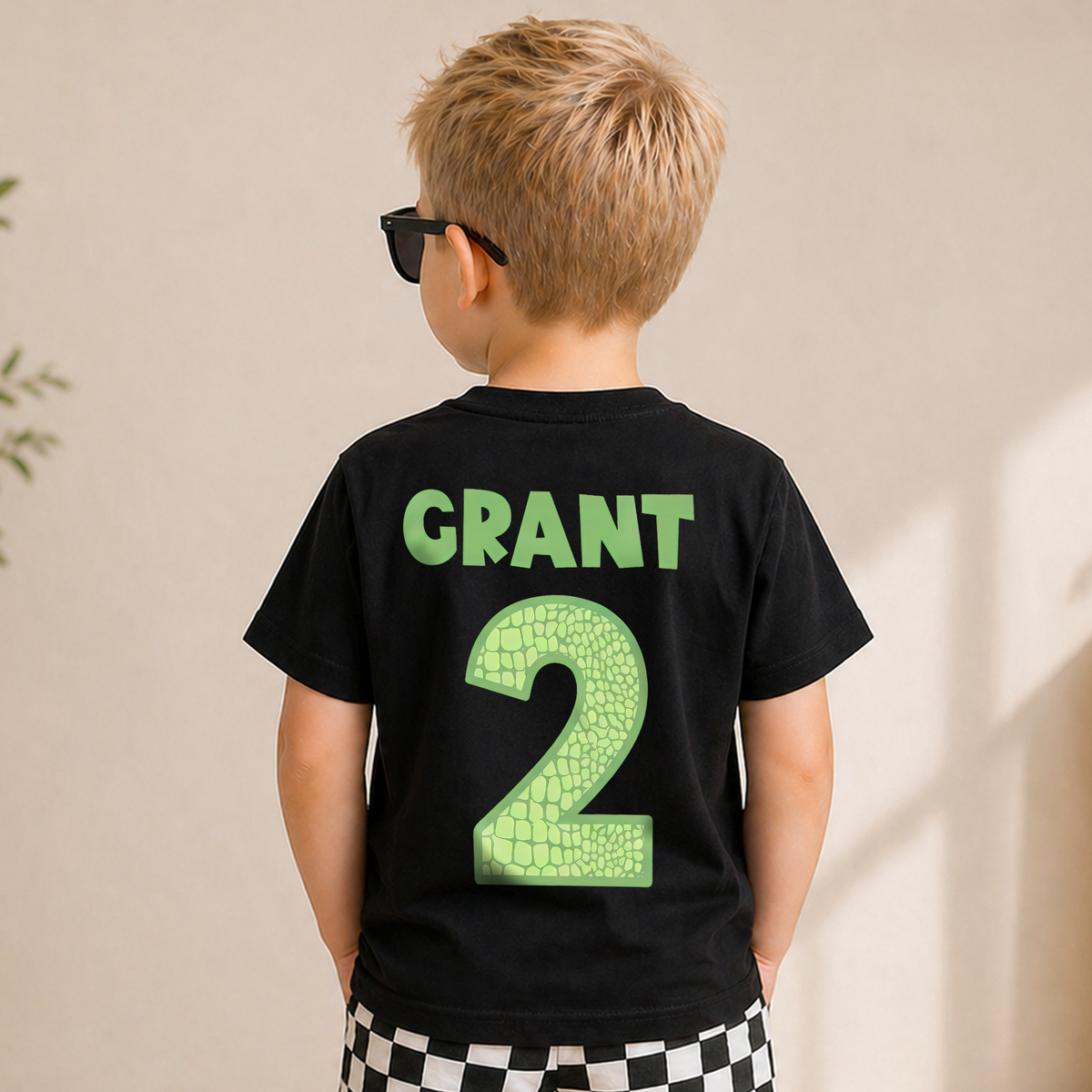 Toddler Personalized Two Rex 2nd Birthday Shirt for Boys — product view 6