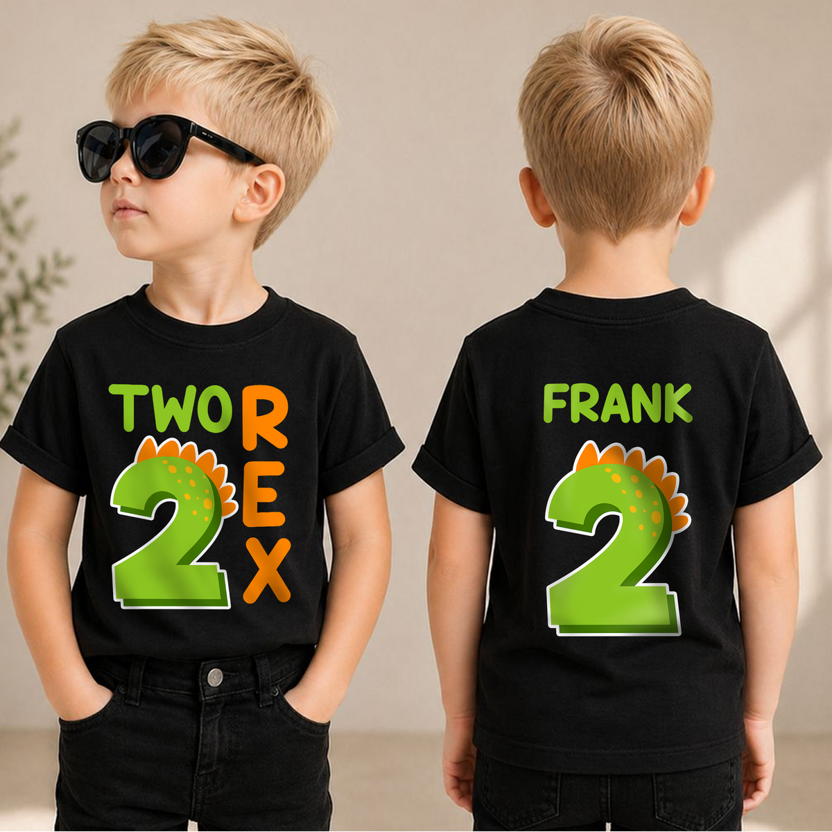 Boys Personalized Two Rex 2nd Birthday Shirt for Boys — product view 1