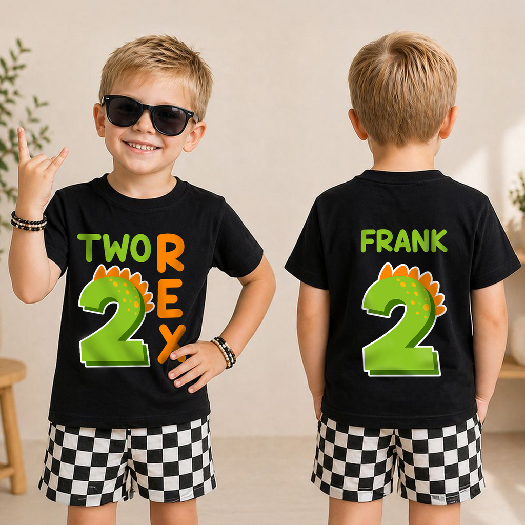 Boys Personalized Two Rex 2nd Birthday Shirt for Boys — product view 3