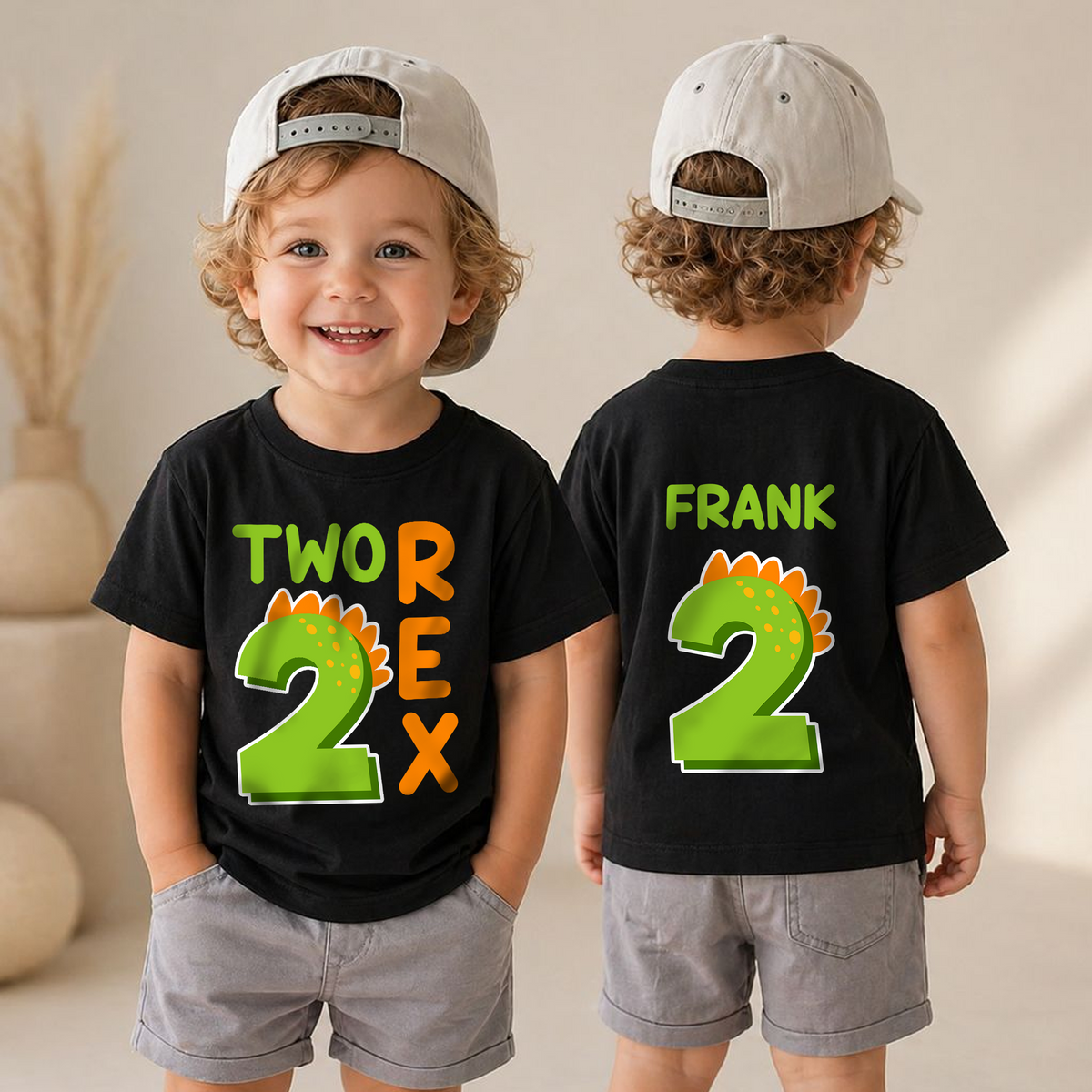 Boys Personalized Two Rex 2nd Birthday Shirt for Boys — product view 4