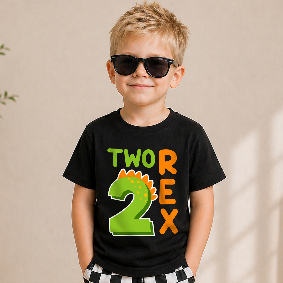 Boys Personalized Two Rex 2nd Birthday Shirt for Boys — product view 5
