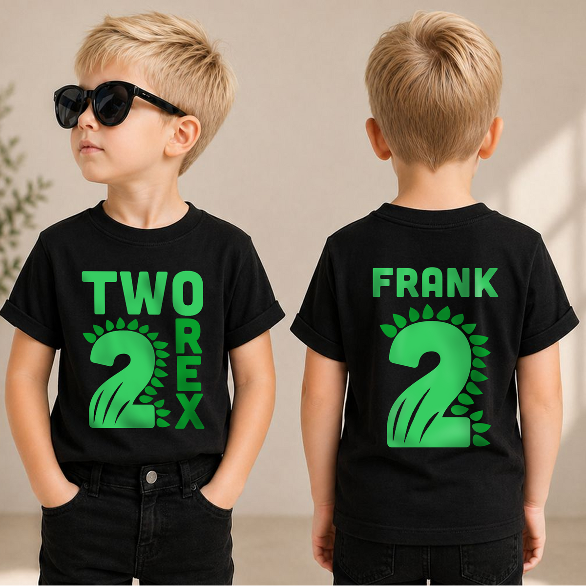 Personalized Dinosaur 2nd Birthday Shirt Boy, Two Rex — product view 1