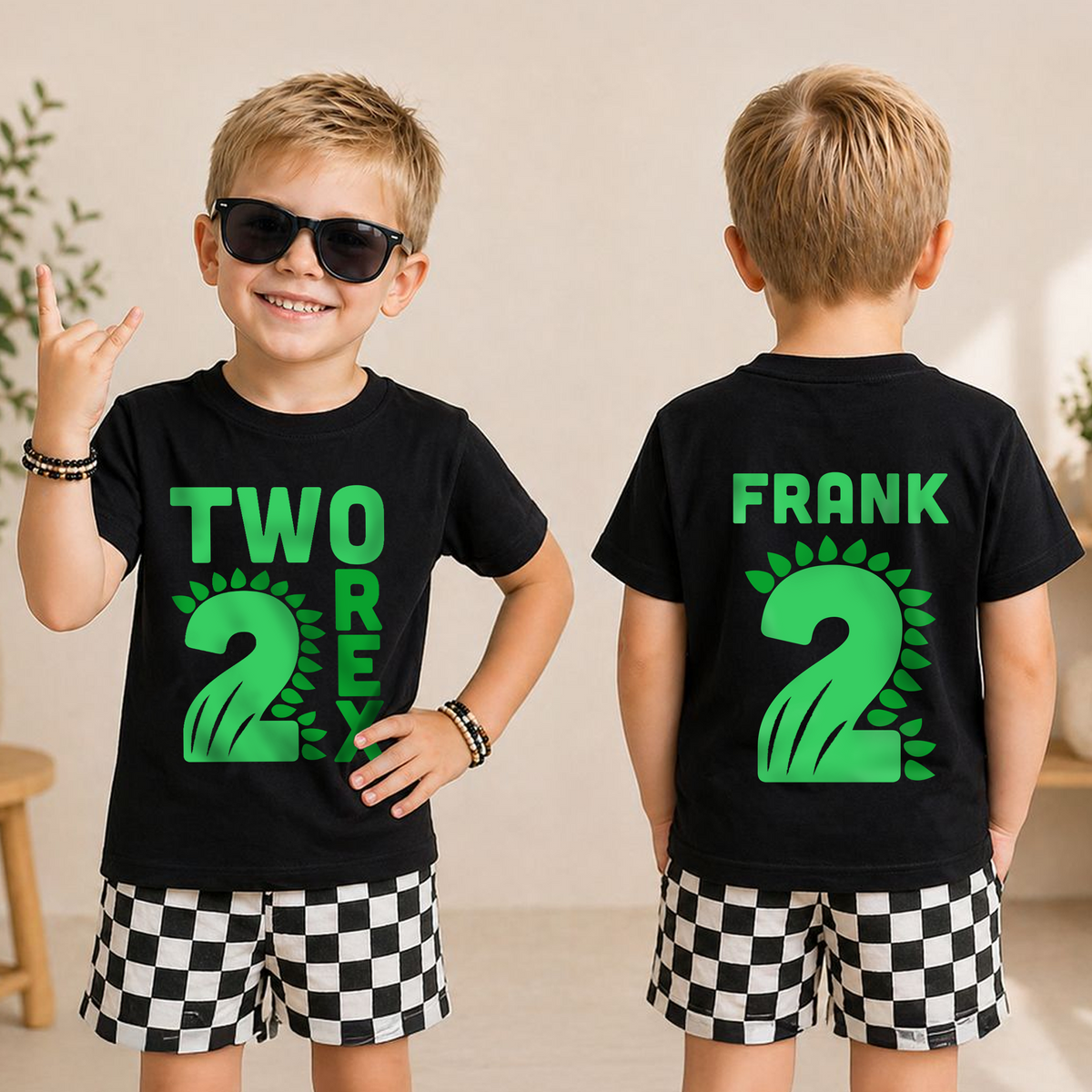 Personalized Dinosaur 2nd Birthday Shirt Boy, Two Rex — product view 3