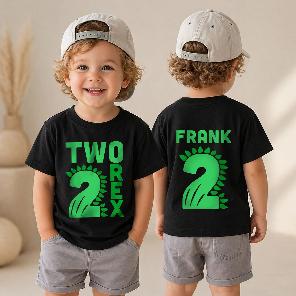 Personalized Dinosaur 2nd Birthday Shirt Boy, Two Rex — product view 4