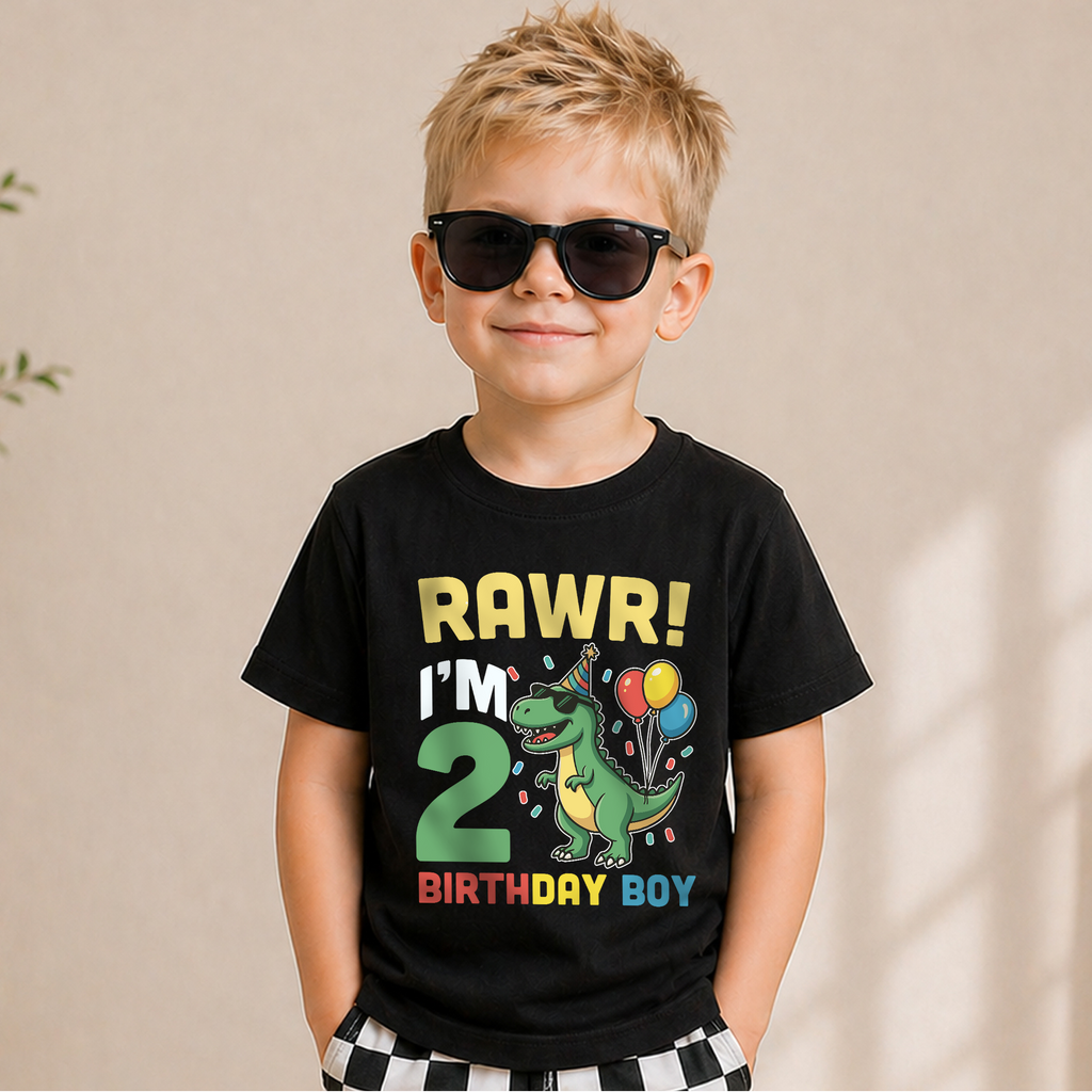 Custom Name Dinosaur 2nd Birthday Shirt Boy, Rawr I'm 2 — product view 5