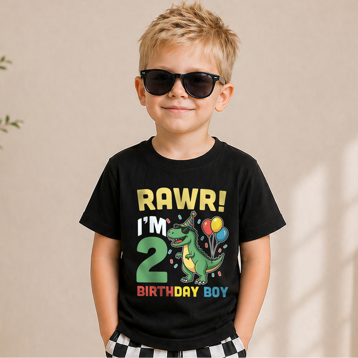 Custom Name Dinosaur 2nd Birthday Shirt Boy, Rawr I'm 2 — product view 5