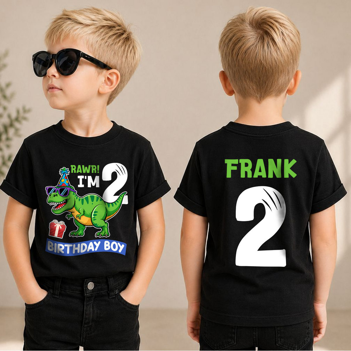 Custom Dinosaur 2nd Birthday Shirt Boy, Rawr I'm 2 — product view 1