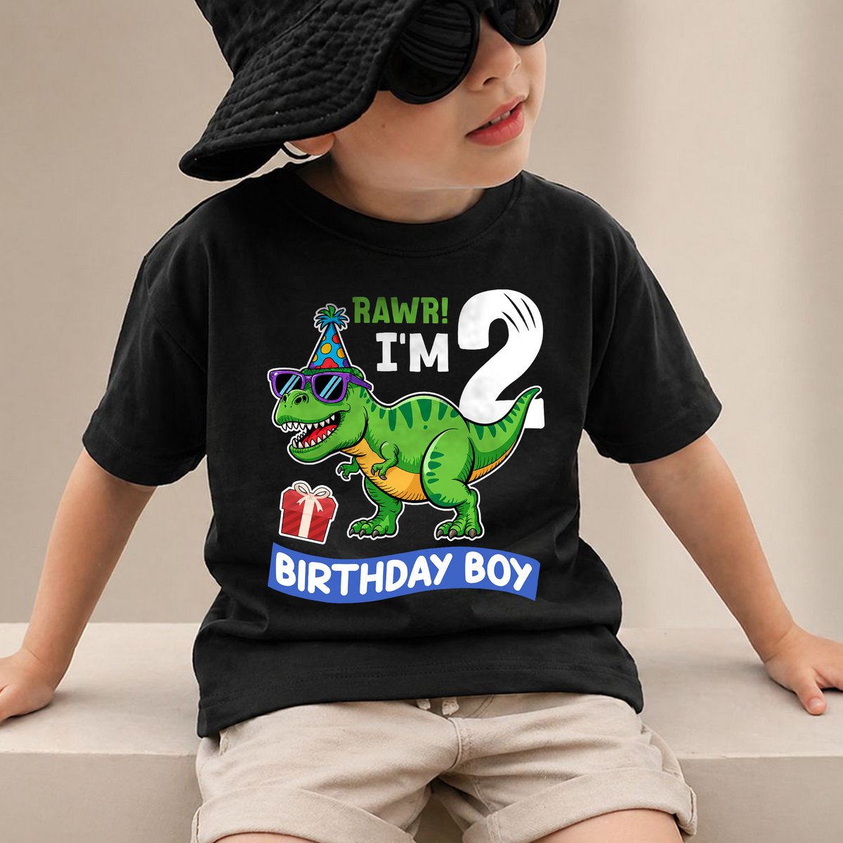 Custom Dinosaur 2nd Birthday Shirt Boy, Rawr I'm 2 — product view 2
