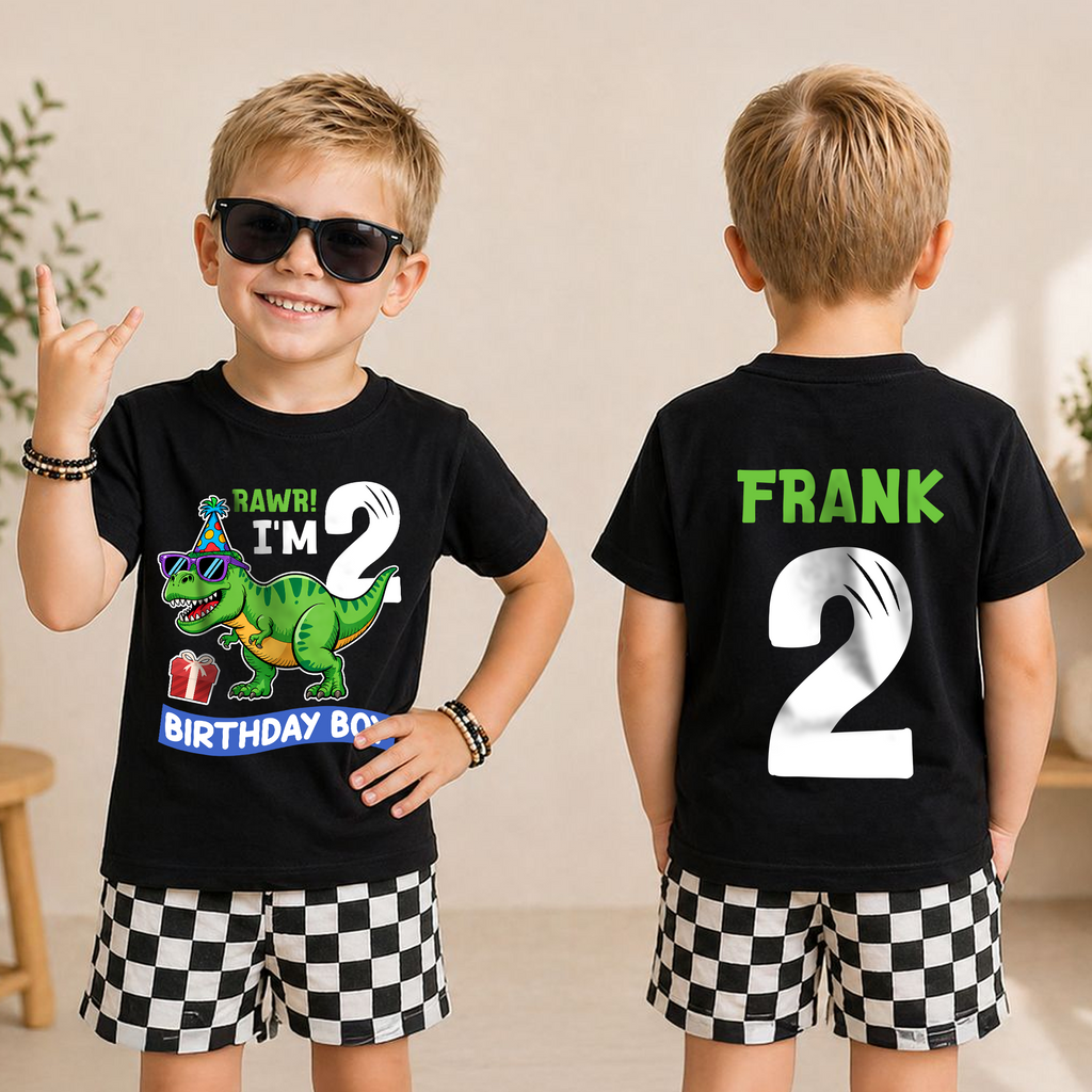 Custom Dinosaur 2nd Birthday Shirt Boy, Rawr I'm 2 — product view 3