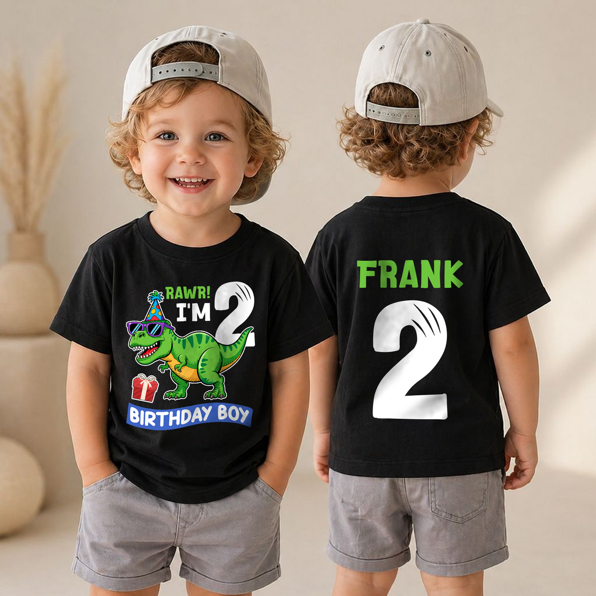 Custom Dinosaur 2nd Birthday Shirt Boy, Rawr I'm 2 — product view 4