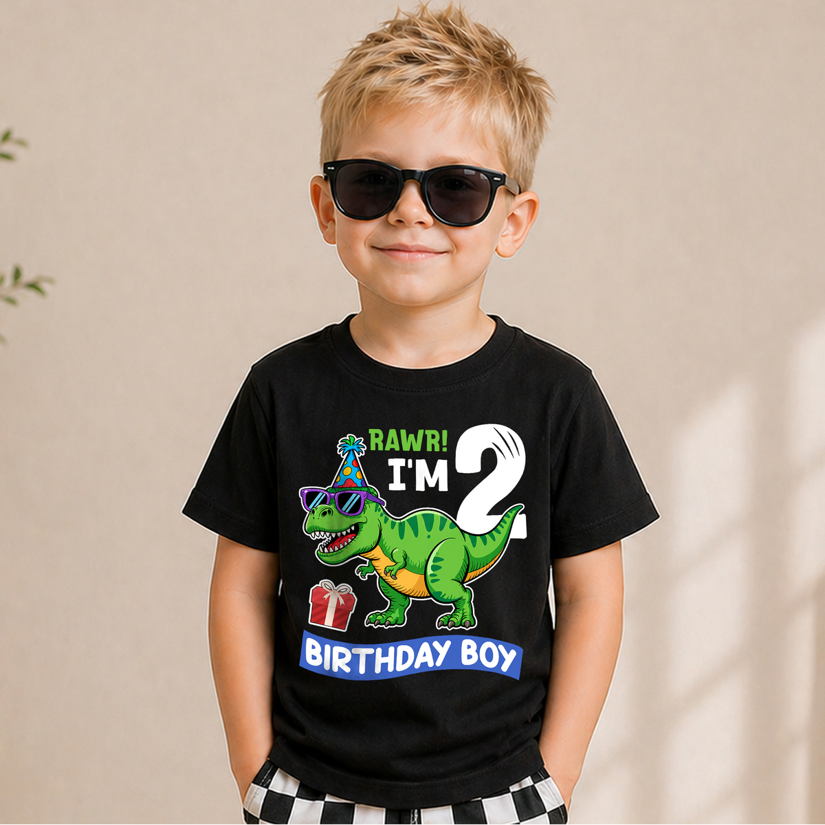 Custom Dinosaur 2nd Birthday Shirt Boy, Rawr I'm 2 — product view 5