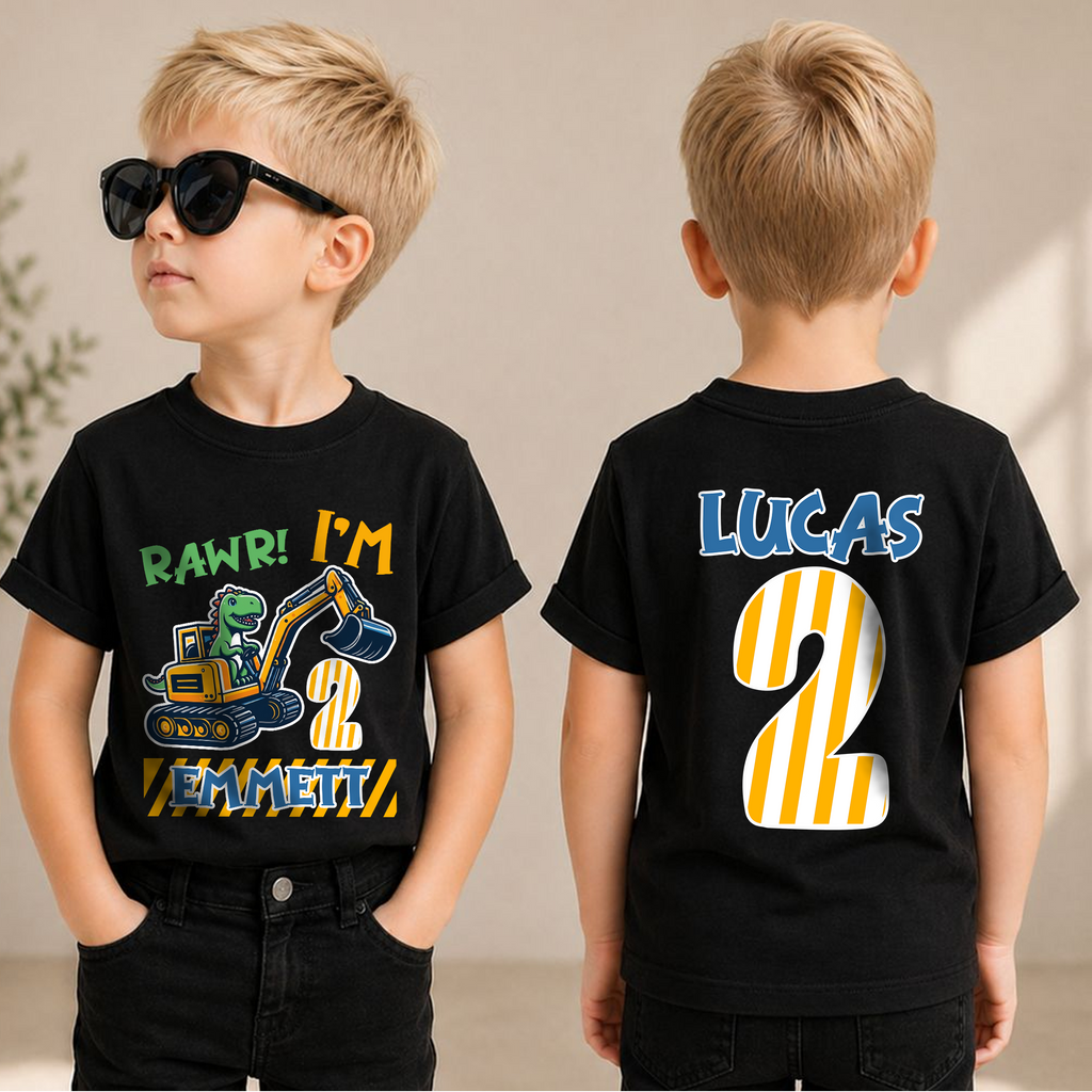 Boys Custom Dinosaur 2nd Birthday Shirt Boy, Rawr I'm 2 — product view 1