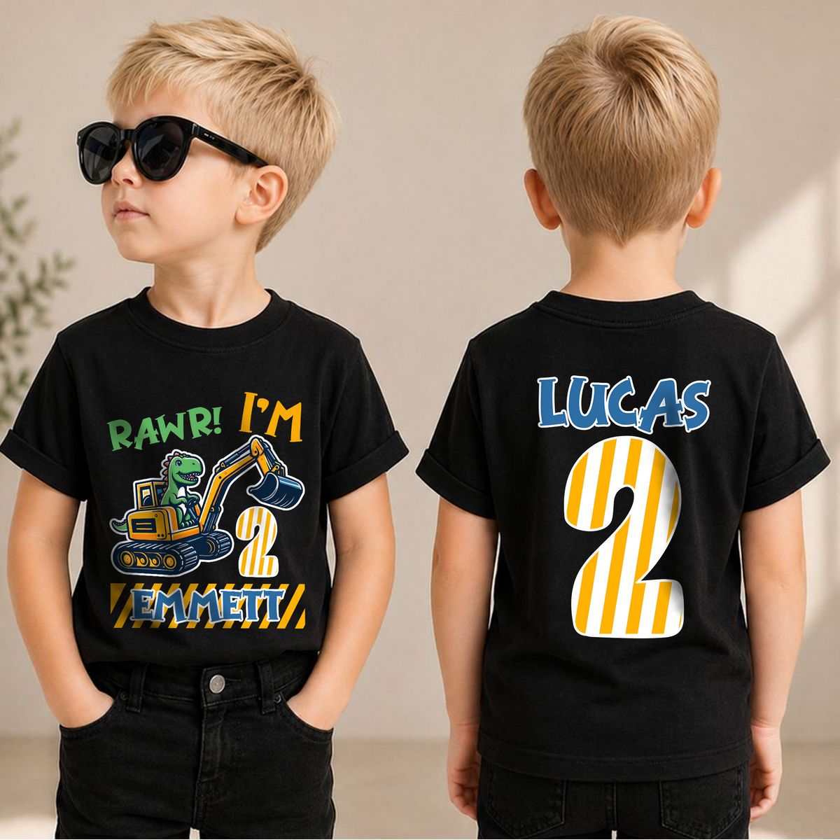 Boys Custom Dinosaur 2nd Birthday Shirt Boy, Rawr I'm 2 — product view 1