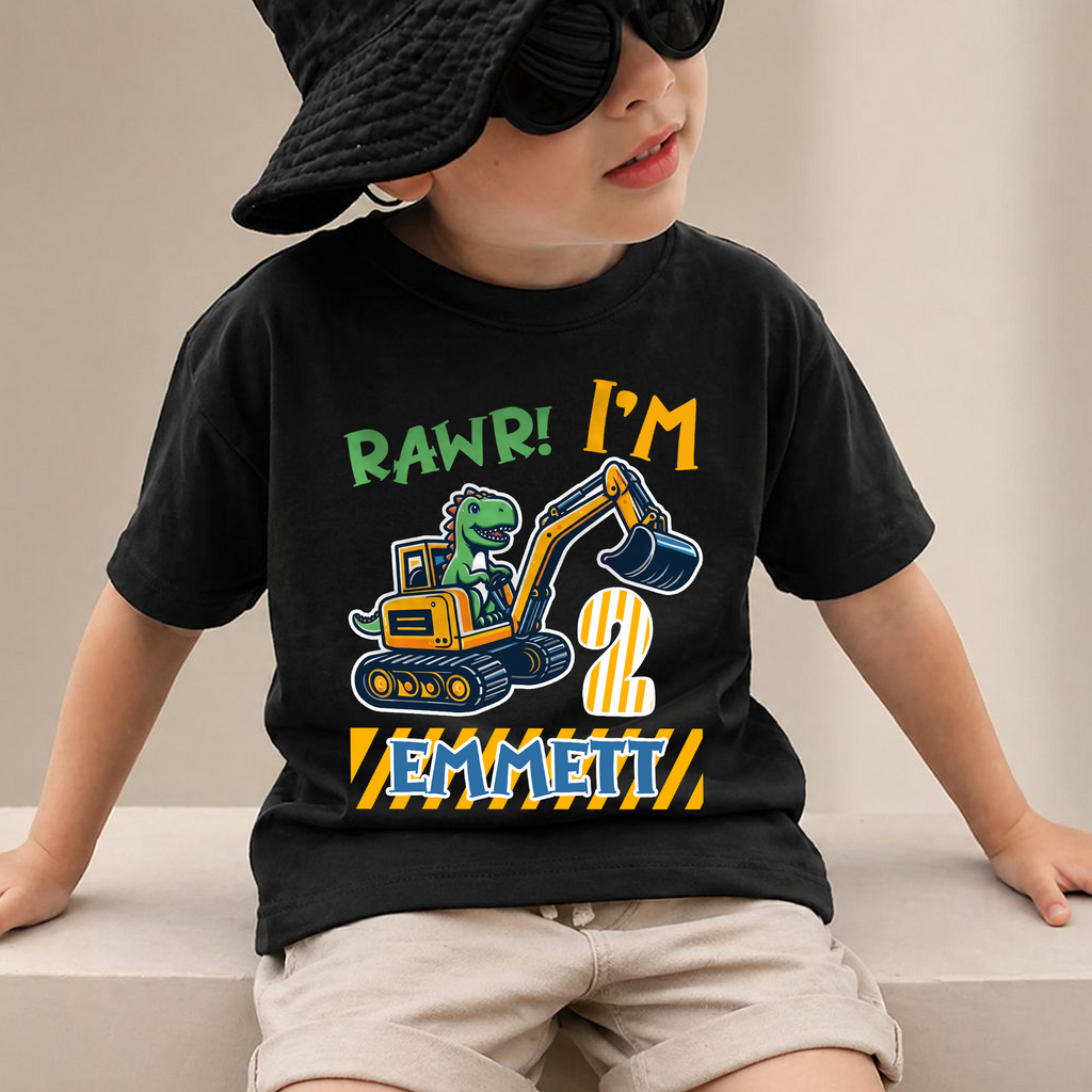 Boys Custom Dinosaur 2nd Birthday Shirt Boy, Rawr I'm 2 — product view 2