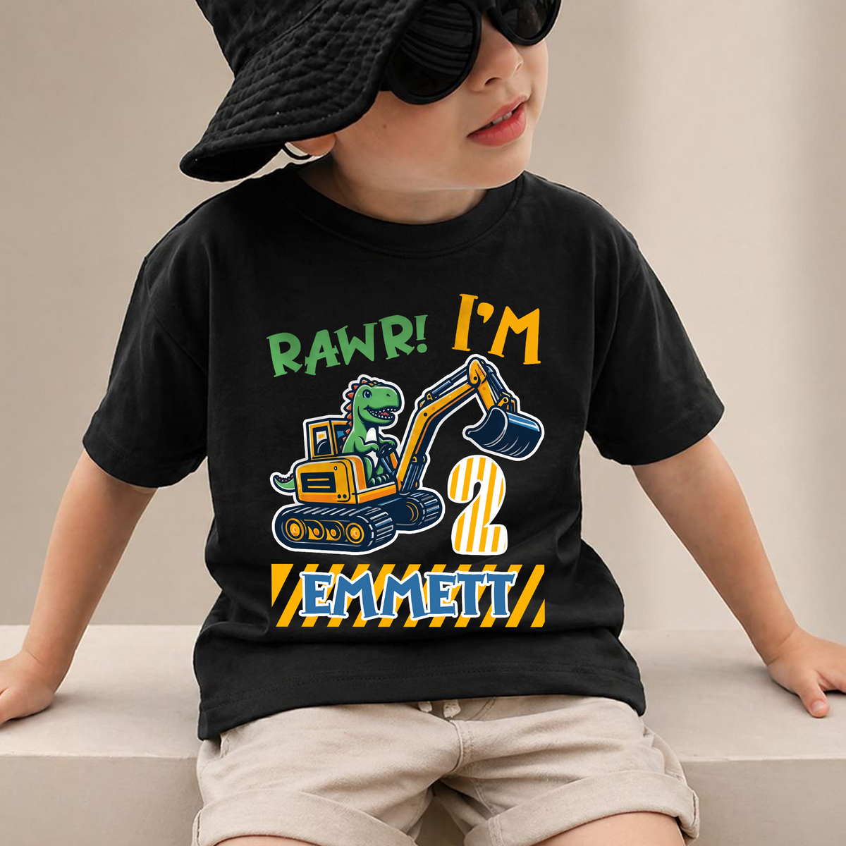 Boys Custom Dinosaur 2nd Birthday Shirt Boy, Rawr I'm 2 — product view 2
