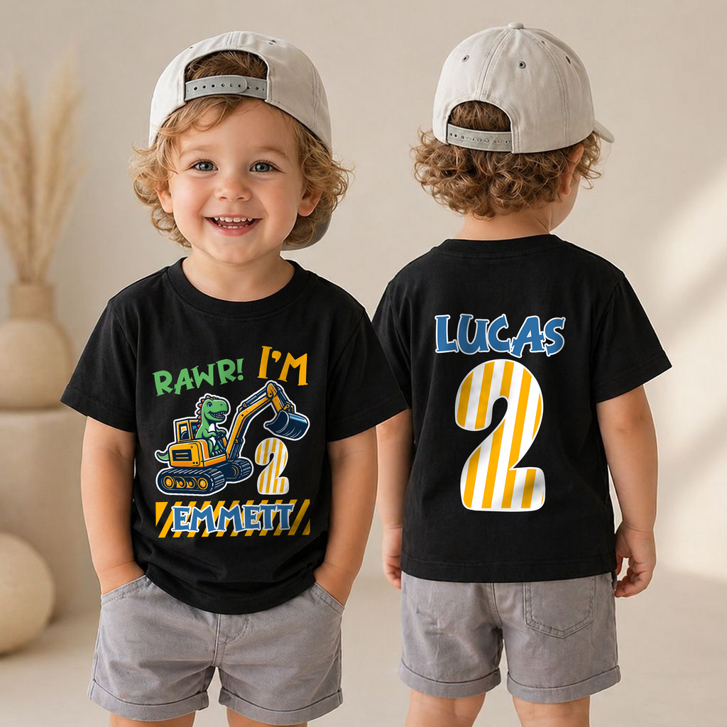 Boys Custom Dinosaur 2nd Birthday Shirt Boy, Rawr I'm 2 — product view 4