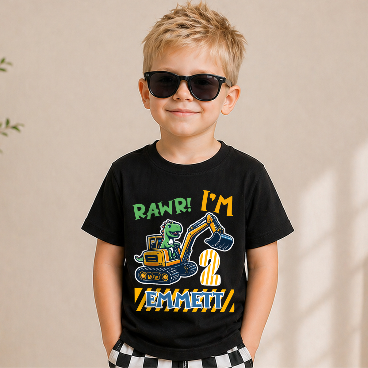 Boys Custom Dinosaur 2nd Birthday Shirt Boy, Rawr I'm 2 — product view 5