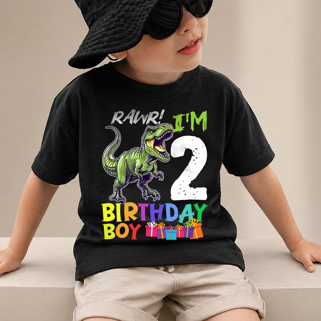 Toddler Personalized Dinosaur 2nd Birthday Shirt Boy, Rawr I'm 2 — product view 2