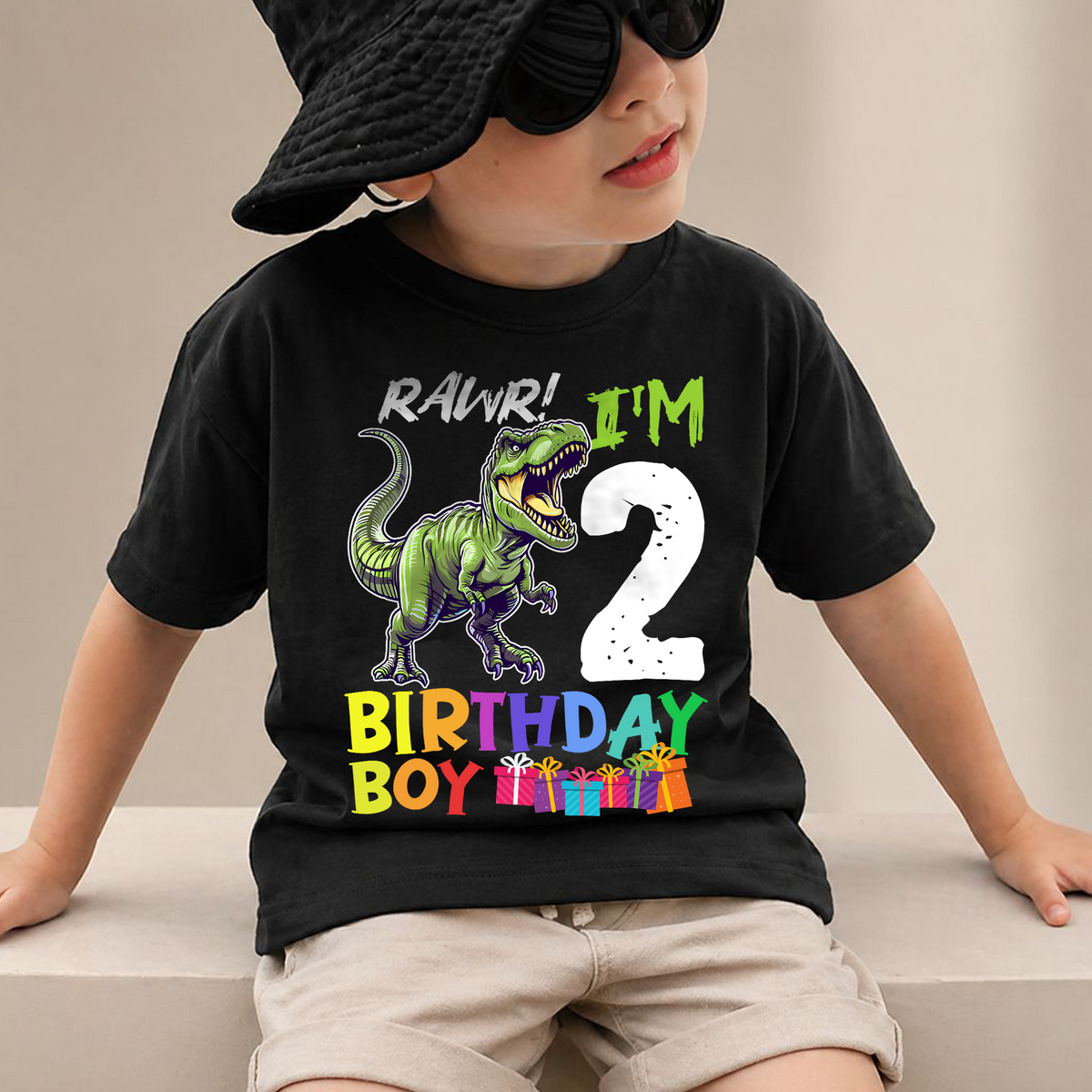 Toddler Personalized Dinosaur 2nd Birthday Shirt Boy, Rawr I'm 2 — product view 2