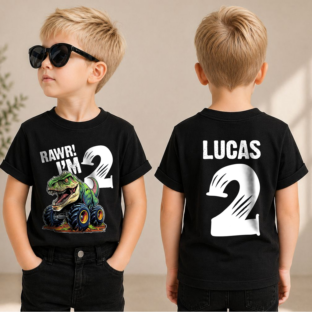 Personalized Rawr I'm 2 Birthday Shirt for Boys, Dinosaur — product view 1