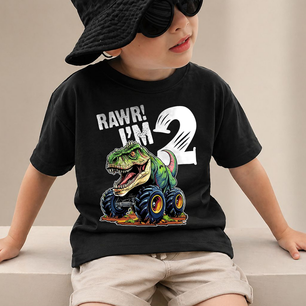 Personalized Rawr I'm 2 Birthday Shirt for Boys, Dinosaur — product view 2