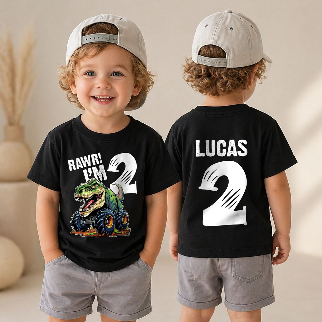 Personalized Rawr I'm 2 Birthday Shirt for Boys, Dinosaur — product view 4