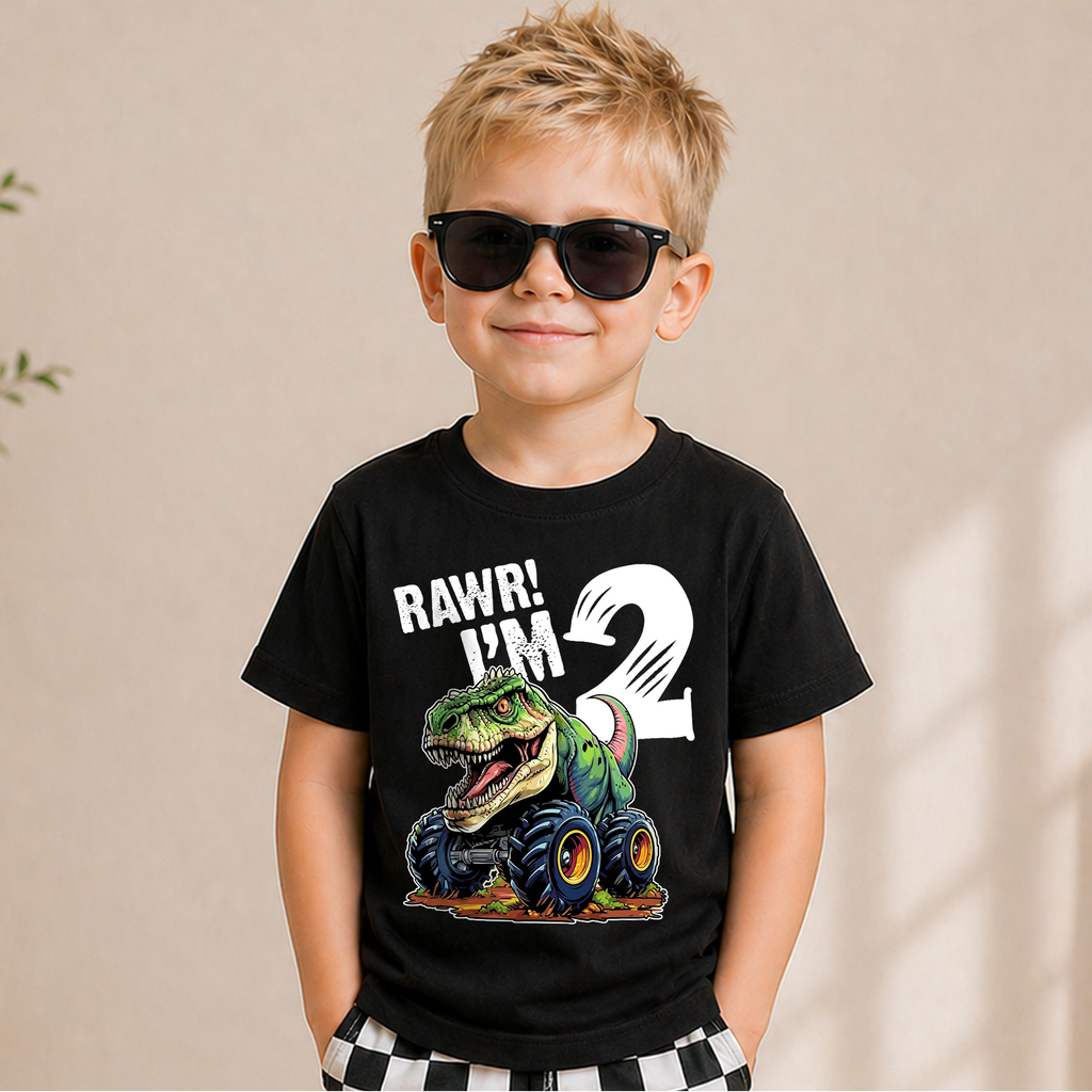Personalized Rawr I'm 2 Birthday Shirt for Boys, Dinosaur — product view 5