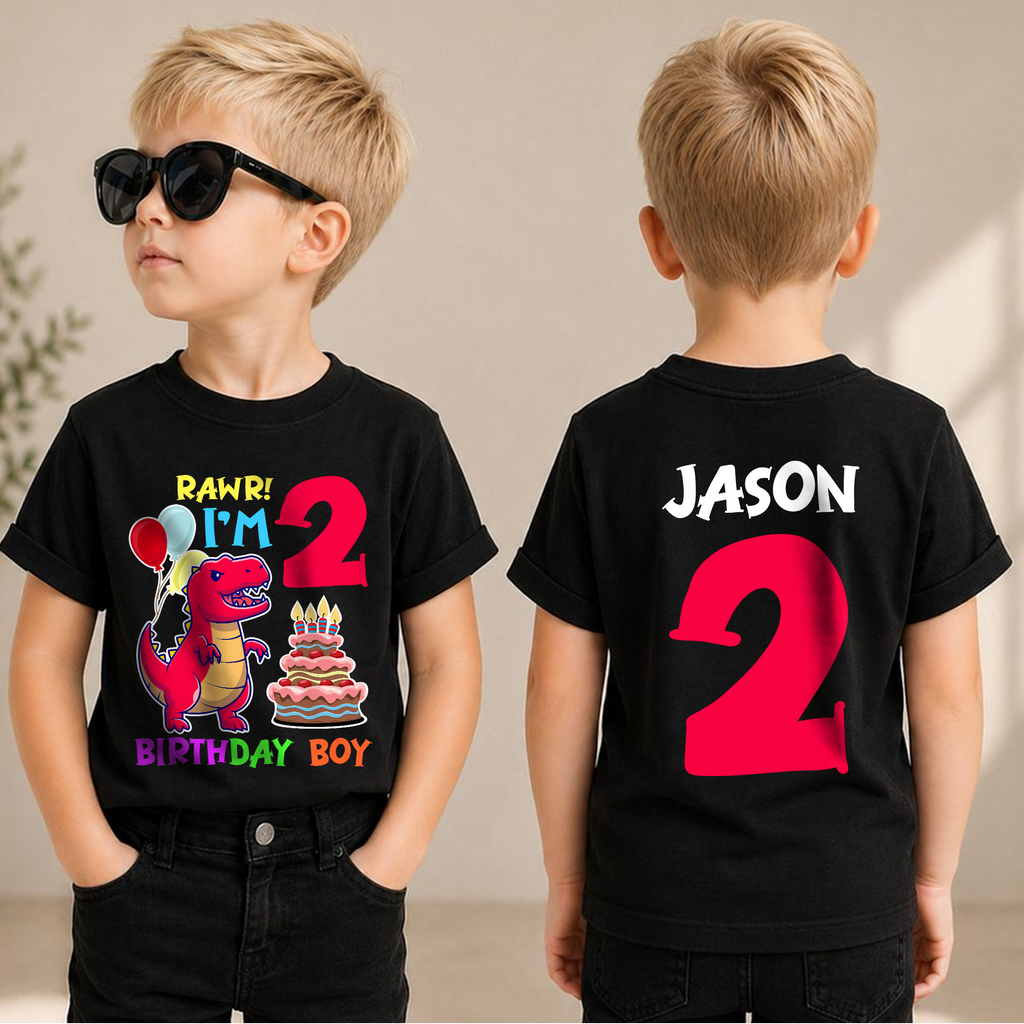 Custom Name Rawr I'm 2 Birthday Shirt for Boys, Dinosaur — product view 1