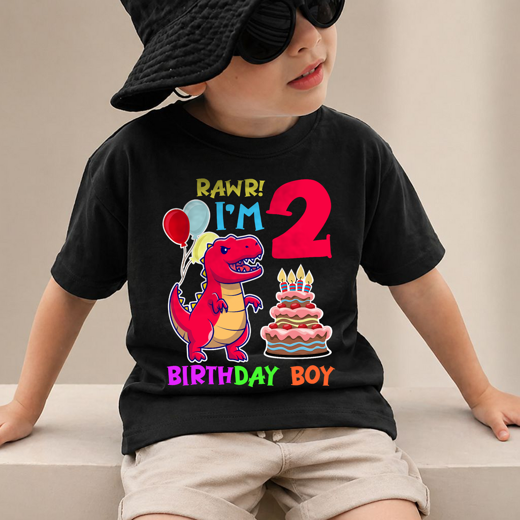 Custom Name Rawr I'm 2 Birthday Shirt for Boys, Dinosaur — product view 2