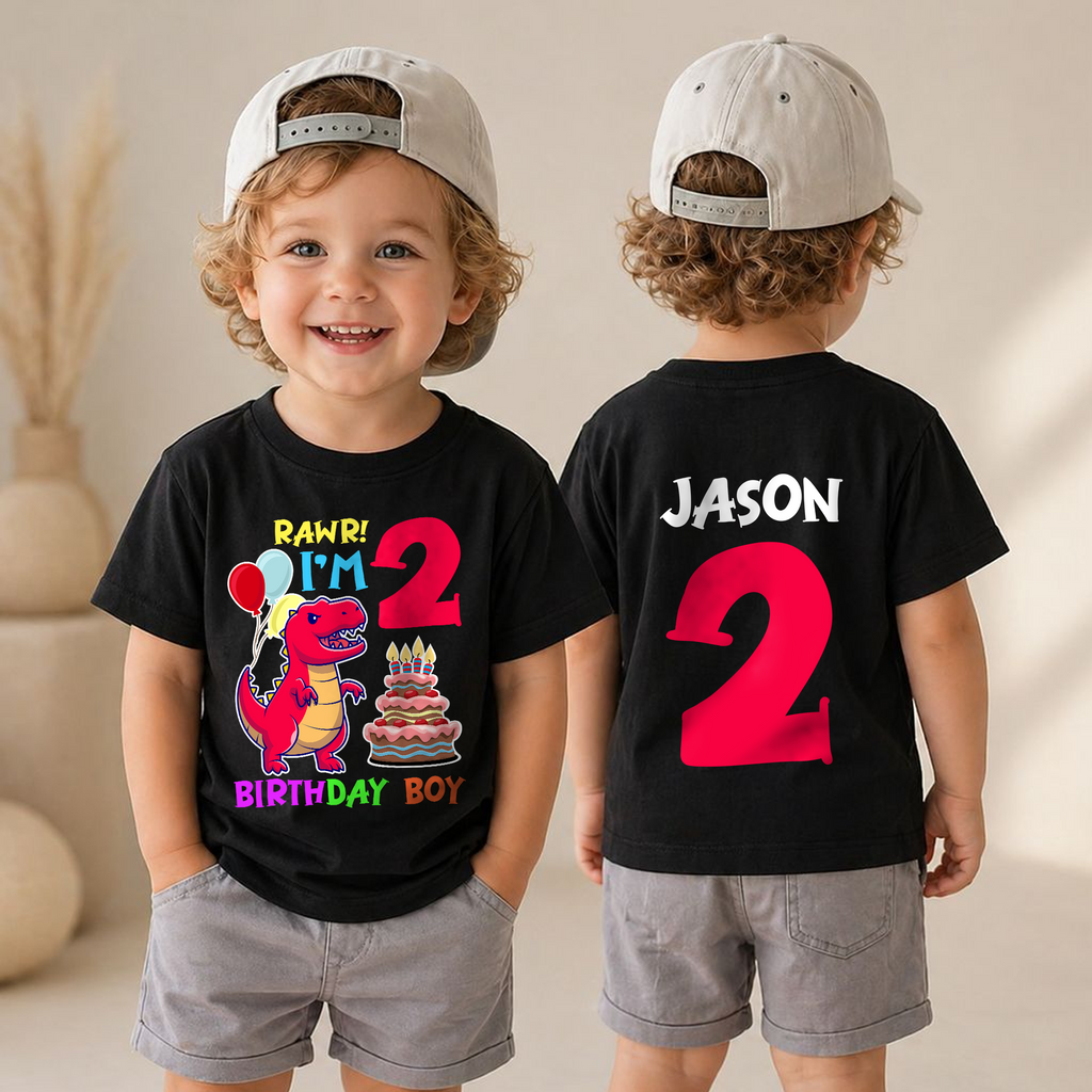 Custom Name Rawr I'm 2 Birthday Shirt for Boys, Dinosaur — product view 4