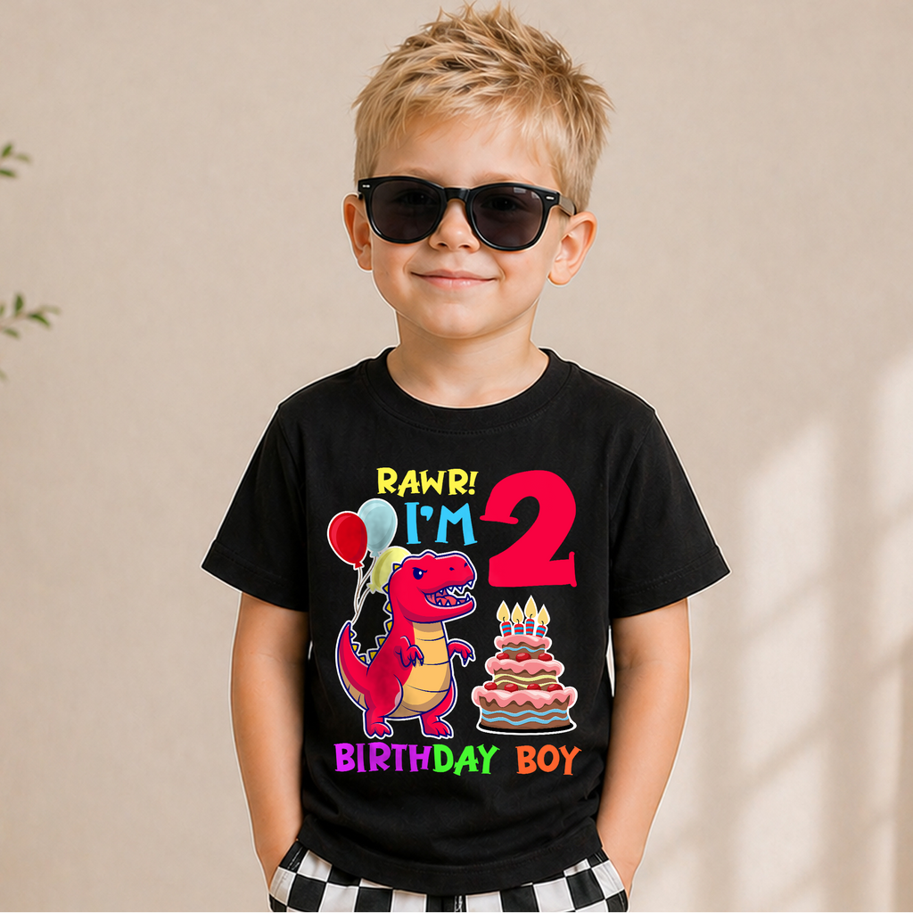 Custom Name Rawr I'm 2 Birthday Shirt for Boys, Dinosaur — product view 5