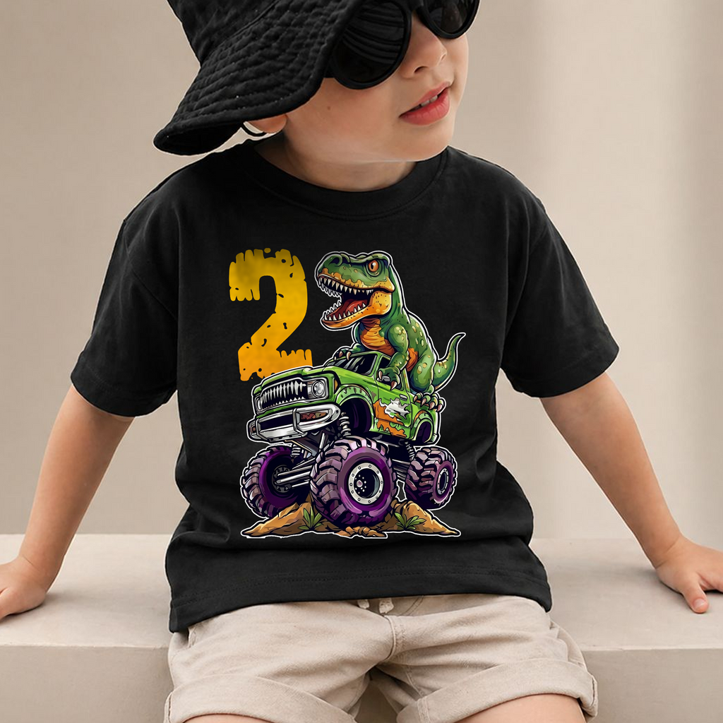 Custom Two Rex Birthday Shirt for Boys, Dinosaur — product view 2